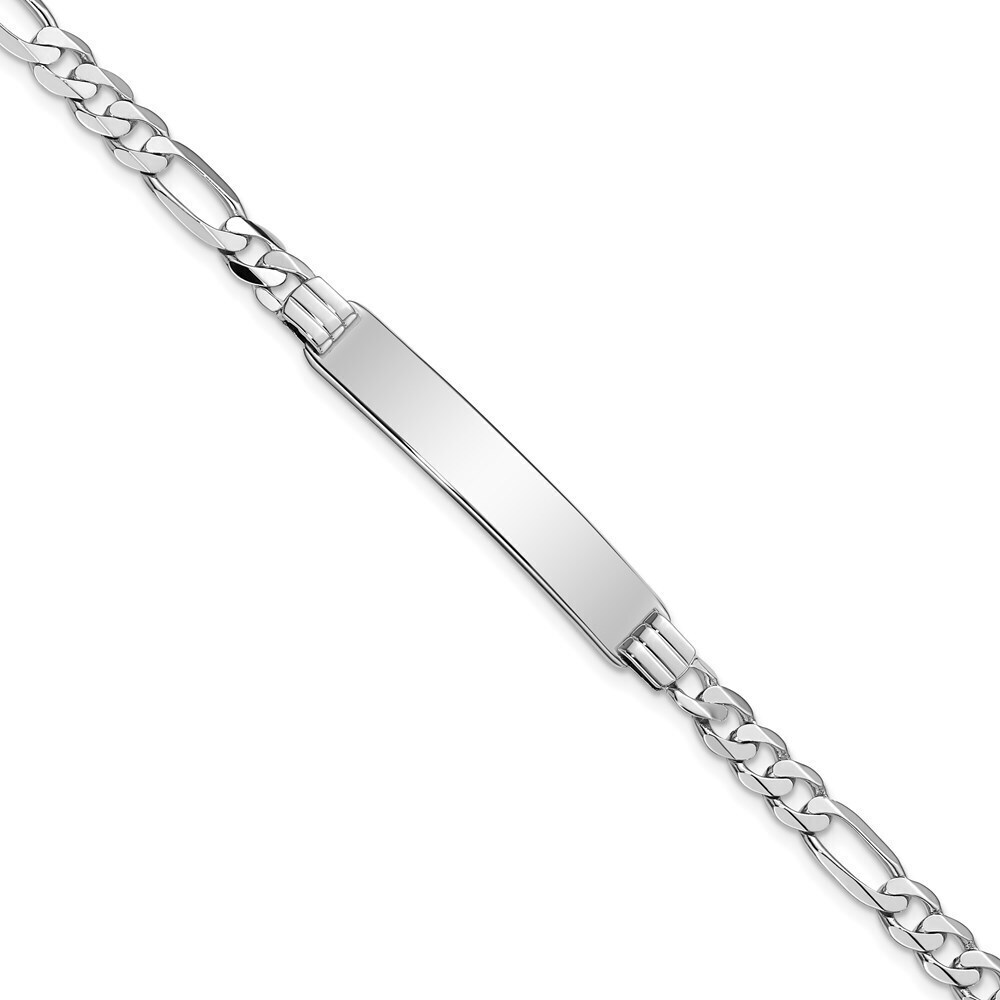 14k White Gold Wg Figaro Link Id Bracelet